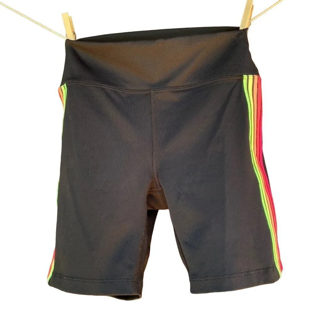 Pink Victoria’s Secret Ultimate Black Rainbow Striped Bike Women’s Shorts Size X - Picture 4 of 8